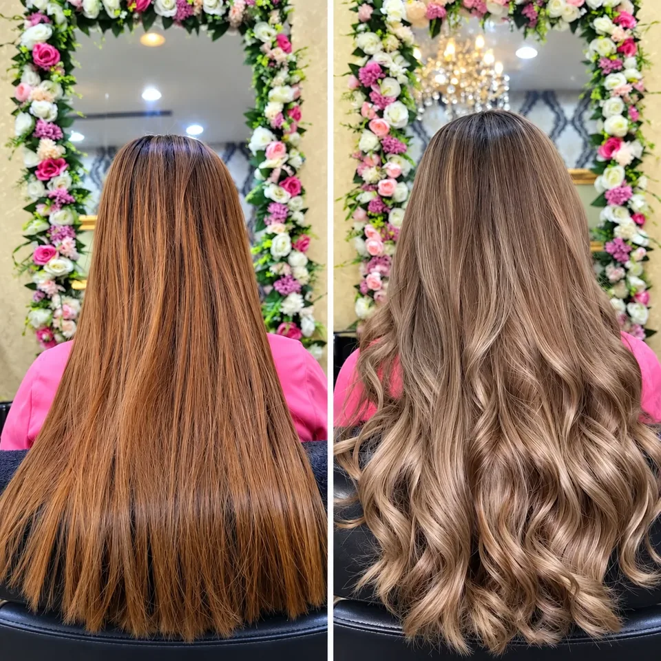 Side-by-side hair colour and styling looks